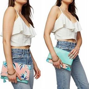 Rachel Pally Limited Edition Reversible Clutch Mint Green and Coral Floral purse